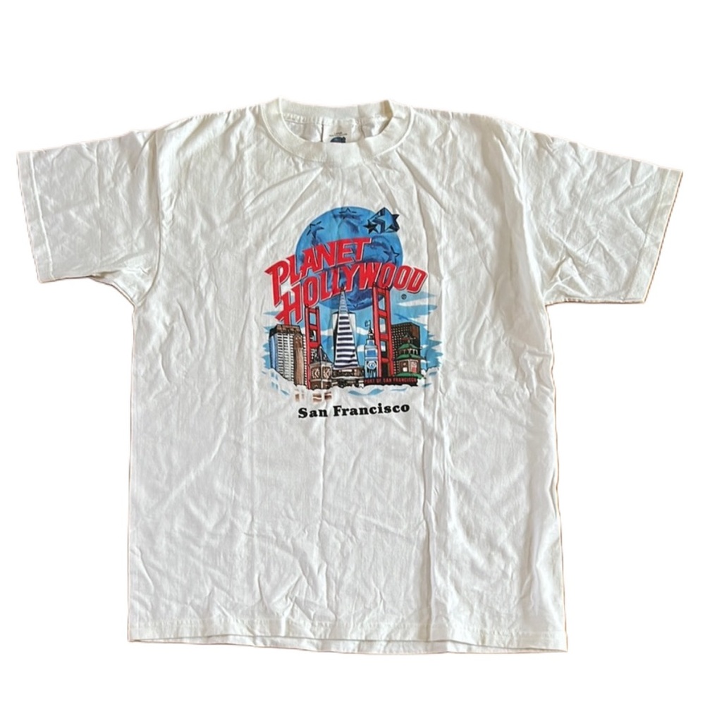 1991 VINTAGE Planet Hollywood White cotton  T-Shirt San Francisco logo Large